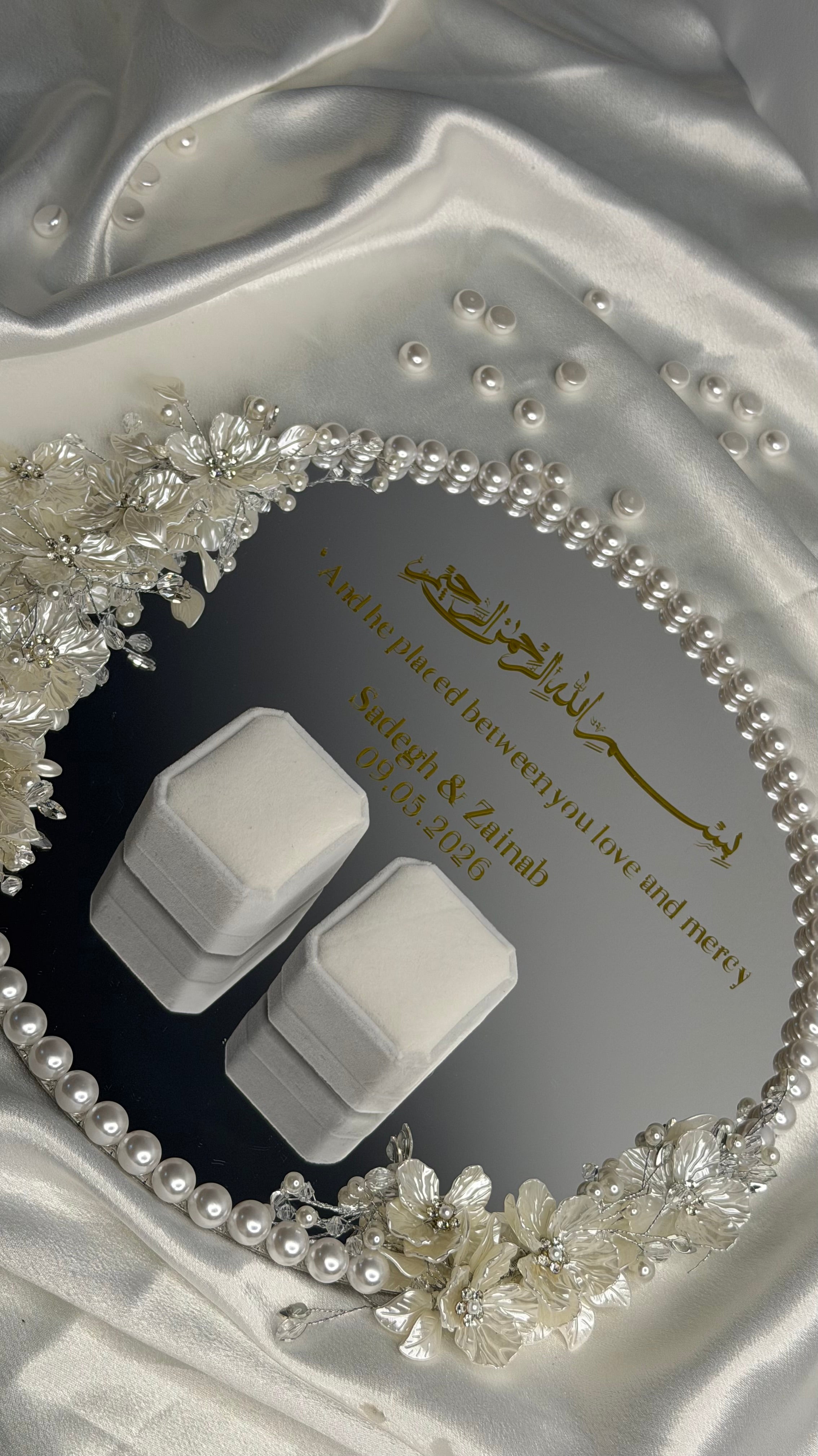 Mirrored faux pearl ring tray