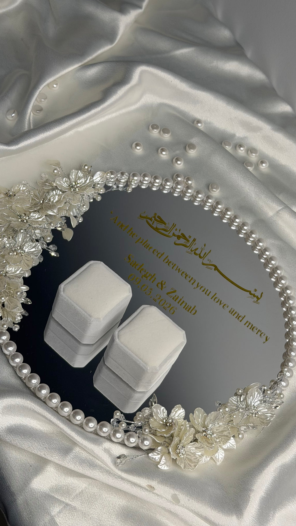 Mirrored faux pearl ring tray