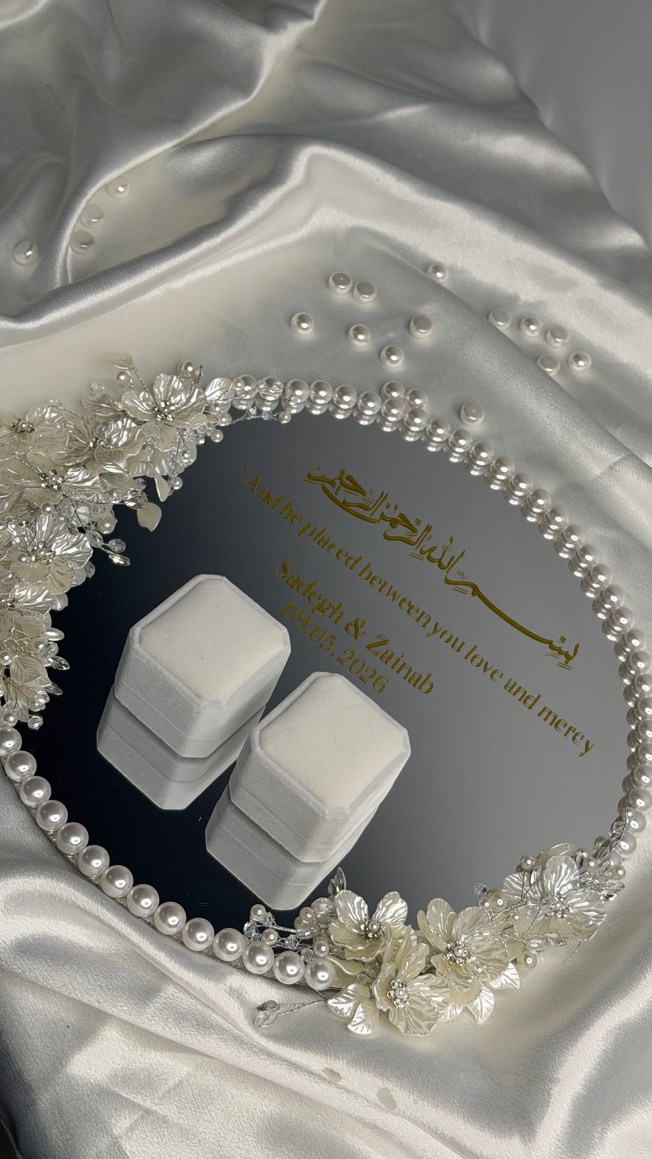 Mirrored faux pearl ring tray