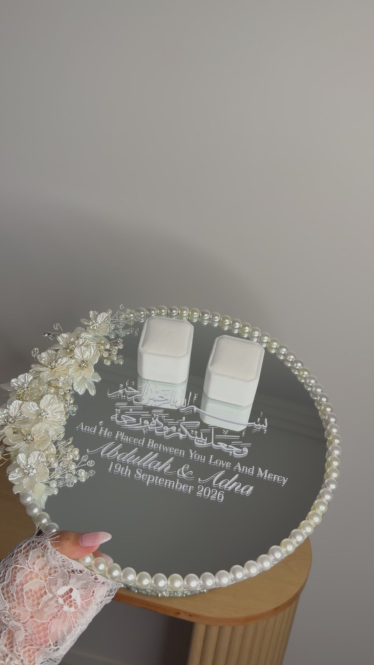 Mirrored faux pearl ring tray