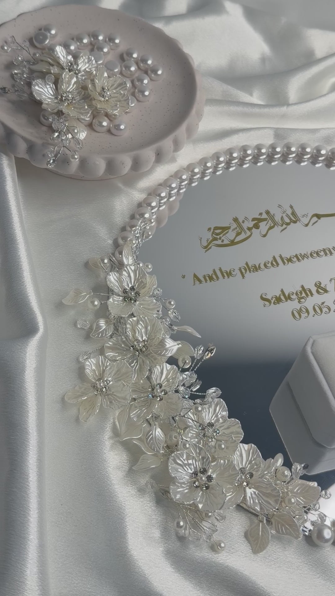 Mirrored faux pearl ring tray